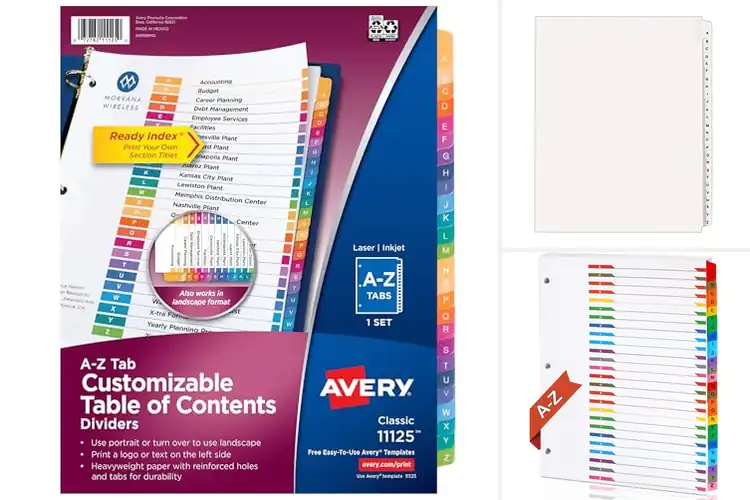 Detailed view of Best A-Z Divider Binders